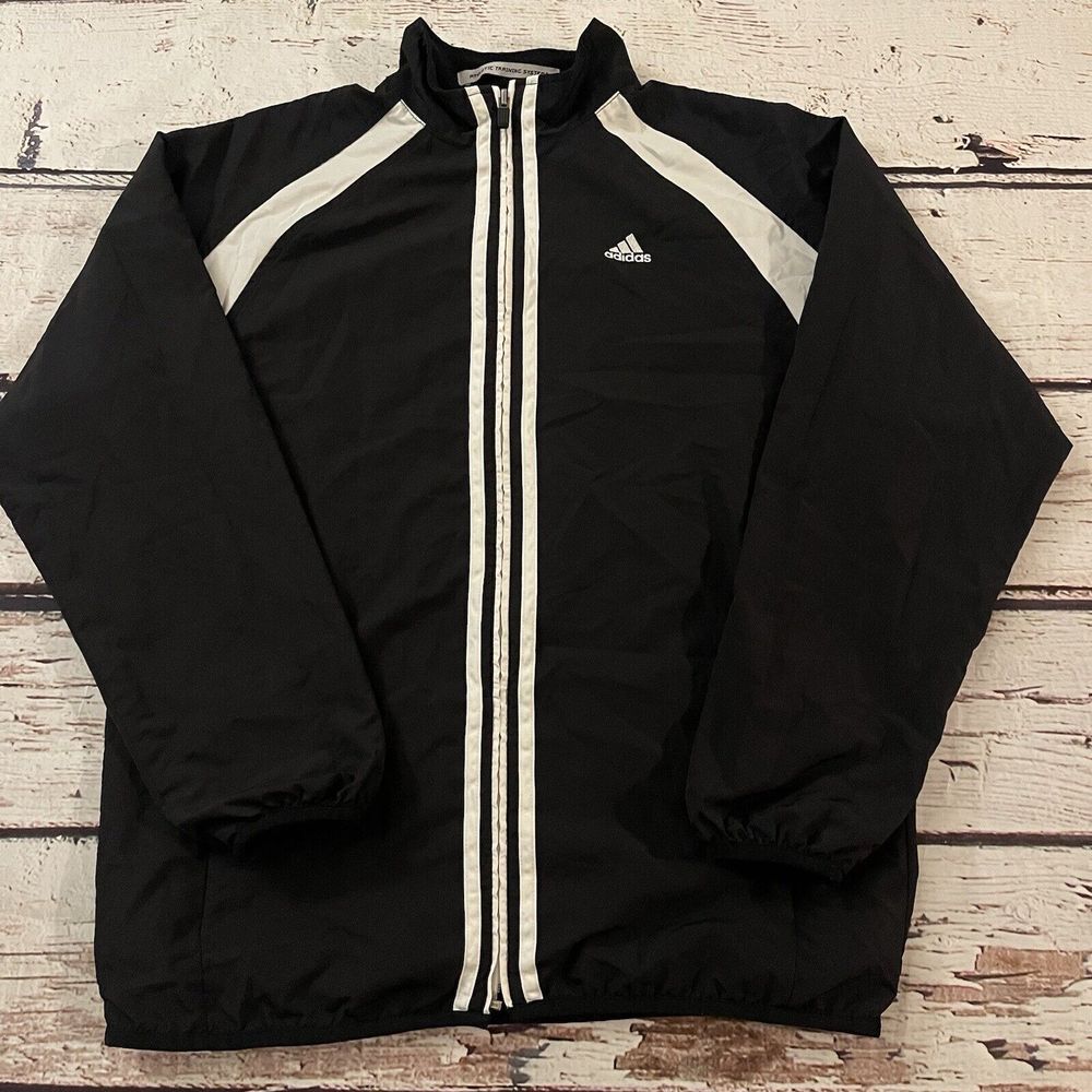 Adidas Mens Youth Size Large Full Zip Up Long Sleeve Mock Neck Jacket Black